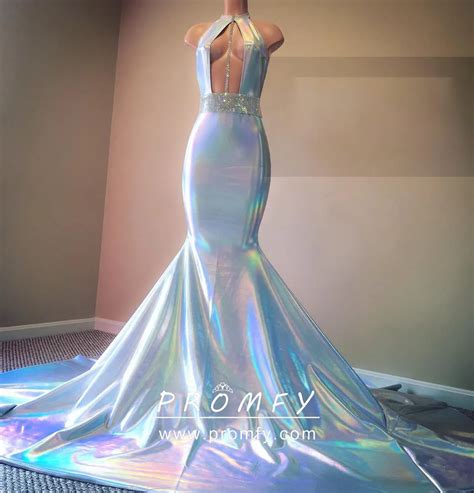 Bedazzled Shiny Fabric Open Bodice Glitter Sash Trumpet Long Train Prom Dress - Promfy.com