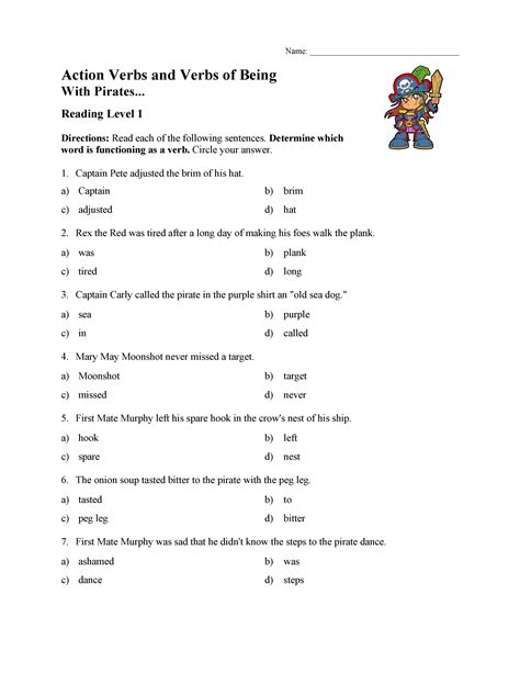 Action Verbs and Verbs of Being Test 1 | Reading Level 1 | Preview