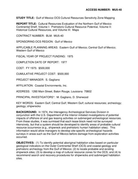 Cultural Resources Evaluation in the Northern Gulf of Mexico ...