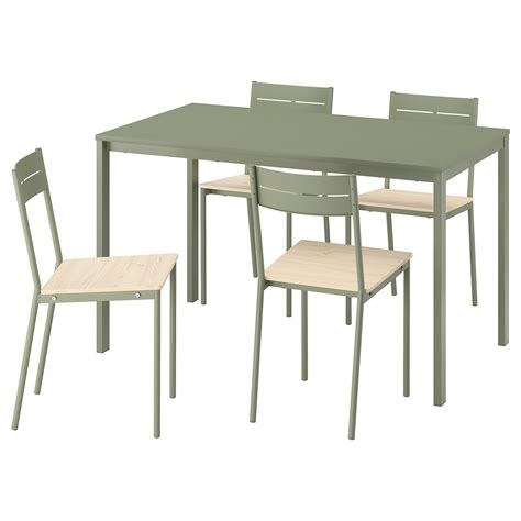 VIHALS table and 4 chairs, green green/grey-green pine, 125x74 cm (491 ...