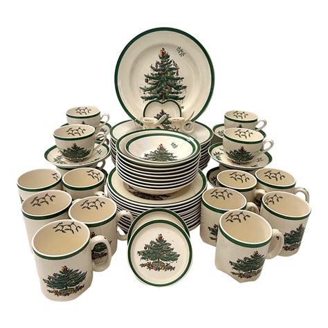 Vintage Spode "Christmas Tree" Dinnerware Set of 65 | Chairish