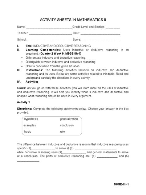 Deductive Reasoning Math Problems Worksheets PDF 的图像结果