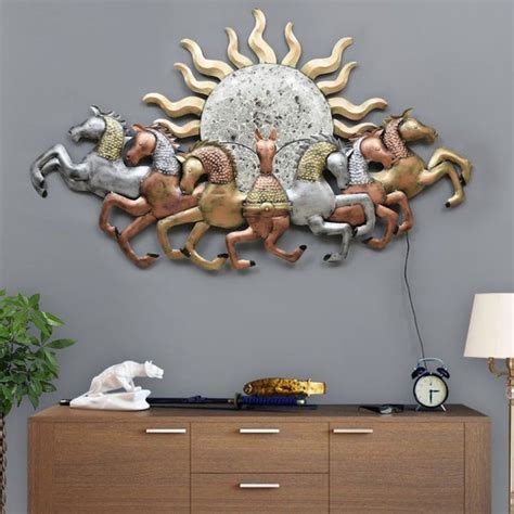 Metal Wall Art with Horses and Sun Design for Wall – Shreeji Crafts