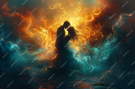 Premium Photo | Imaginative digital canvas couple kissing waves of energy light effects symbol ...