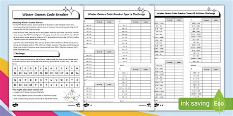 KS2 Winter Olympics Code Breaker Differentiated Worksheets,