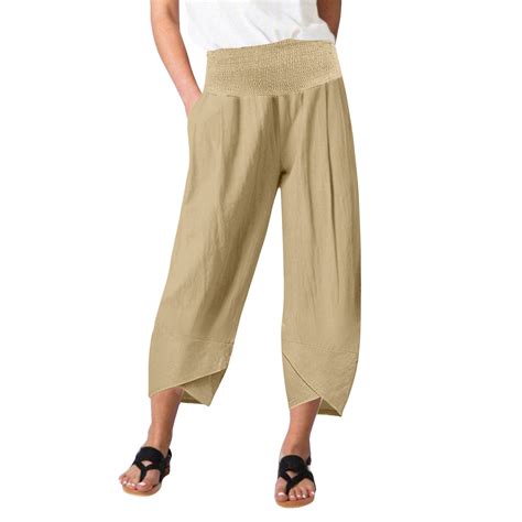 Diufon Cotton Linen Womens Pants Solid Color Lounge Pants High Waist ...