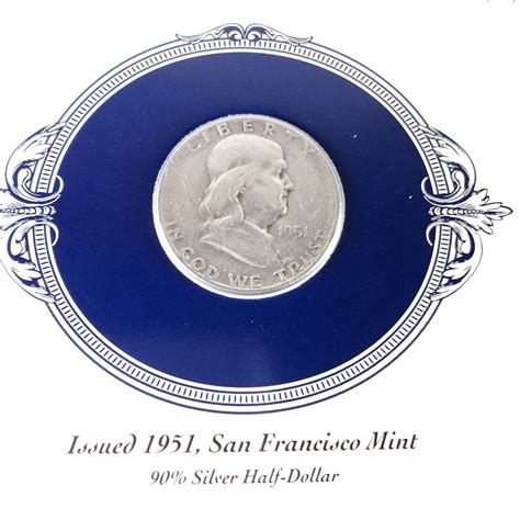1951-S Silver Franklin Half Dollar PLUS 2006 Historic 39c Stamp on 5" x ...