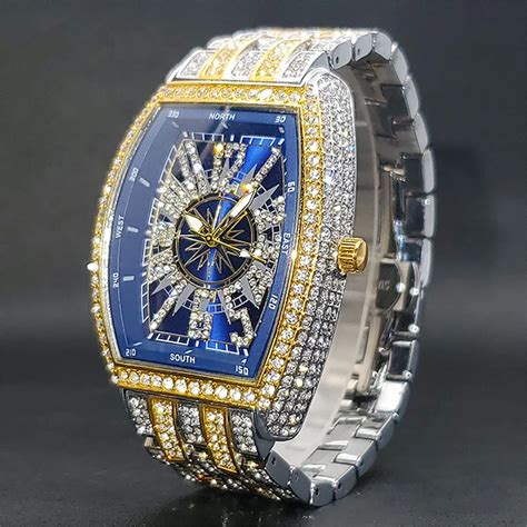 Iced Out Quartz Watch Valentine's Day Gift for men Women Big Wrist Full ...
