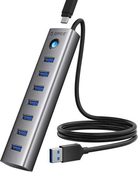ORICO 7-Port USB 3.0 Hub, Aluminium USB Splitter Multiport Adapter with ...