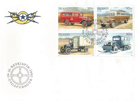 Mail Carrying Vans – Stamps of Iceland – 1992 – Stamp Digest