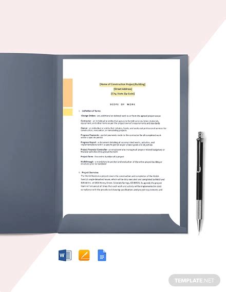 Image result for Construction Scope of Work Example