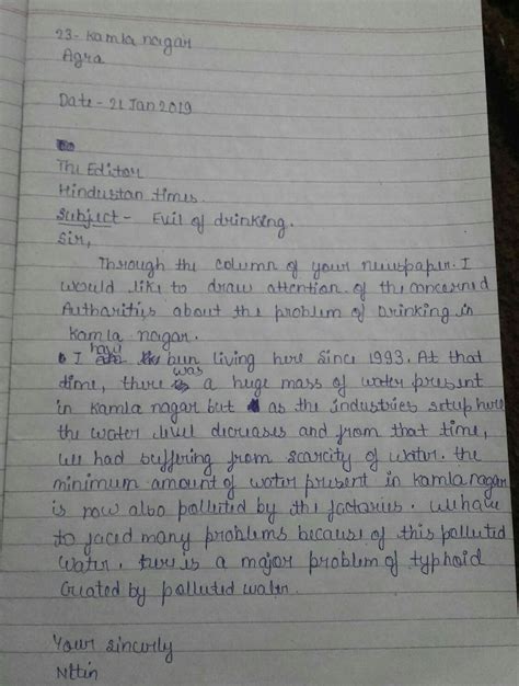 Write a letter to the editor of evil of drinking - Brainly.in