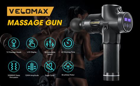 VELOMAX Brushless Professional Massage Gun Deep Tissue with 12 Massager ...