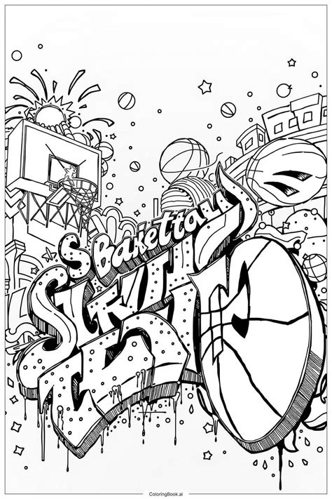basketball graffiti art Coloring Page (Free PDF&PNG Printable)