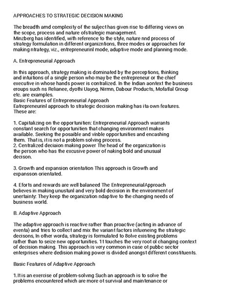 Strategic Decision Making Approaches: Entrepreneurial, Adaptive ...
