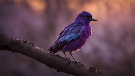 Closeup View Bird Light Blue Purple Feathers Short Beak Standing Tree ...