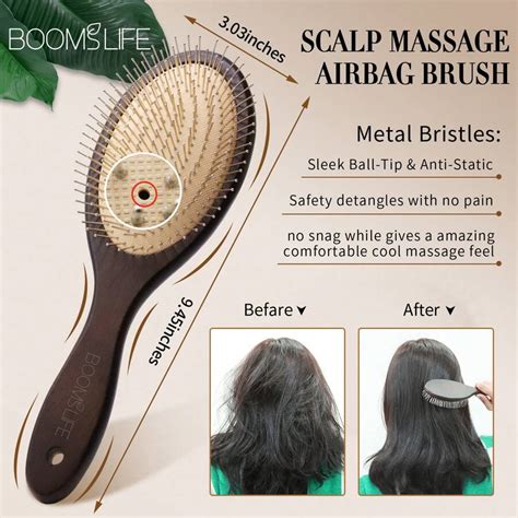 BOOMSLIFE Black Color Steel Hair Brush Women Head Scalp Massage Airbag ...