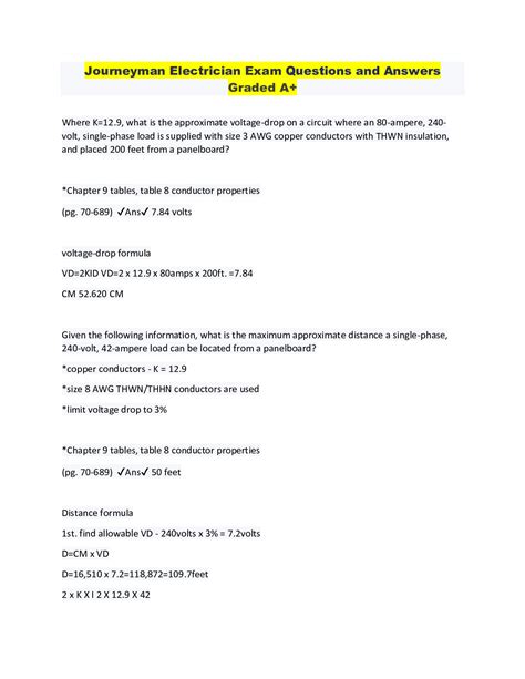 Journeyman Electrician Exam Questions and Answers Graded A+ - Scholarfriends