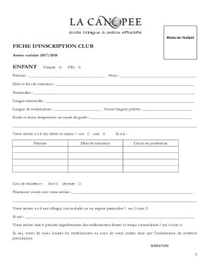 Remplissable En Ligne FICHE D'INSCRIPTION CLUB Fax Email Imprimer ...