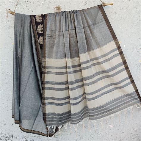 ILKAL- Pure Cotton Traditional Ilkal Saree Grey And Black Elephant Kal ...