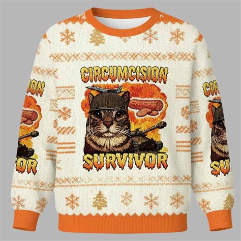 Circumcision Survivor Funny Cat Meme Christmas Ugly Sweater - gullprint.com