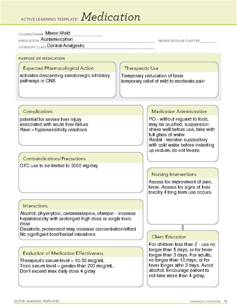 ATI - Acetaminophen - MEDICATION ATI TEMPLATE - ACTIVE LEARNING ...
