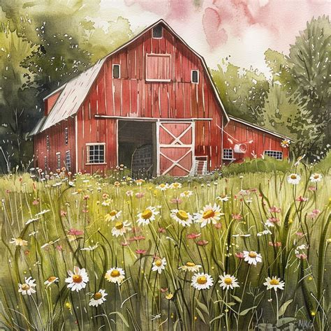 Pin by Michelle Boone on Watercolor & Painting ideas in 2025 | Farm scene painting, Farm ... - painting of a barn