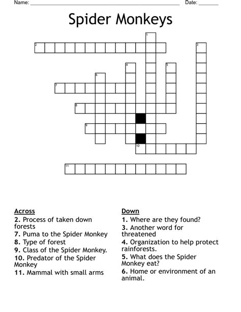 Spider Monkeys Crossword - WordMint