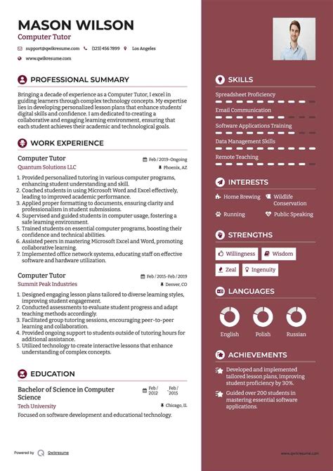 Image result for Computer Tutor Resume