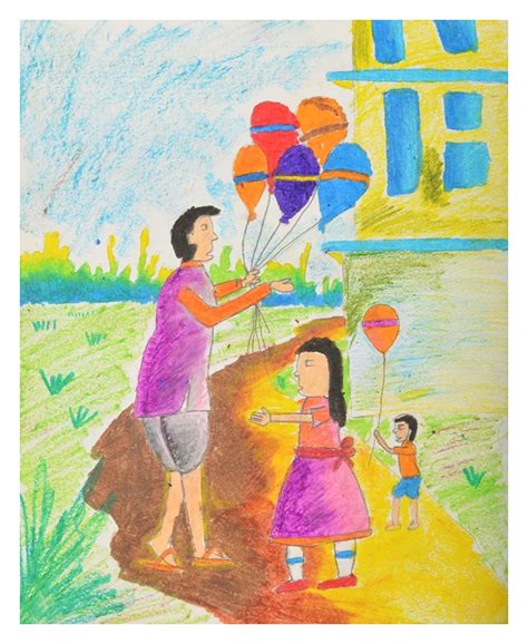 Rupa Art Children with A Balloon Vendor Drawing (Cotton, 36 cm x 46 cm ...