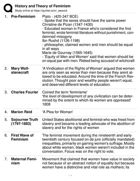 History and Theory of Feminism - Study online at quizlet/_eeaxzd Pre-Feminism Plato - (425-347 ...