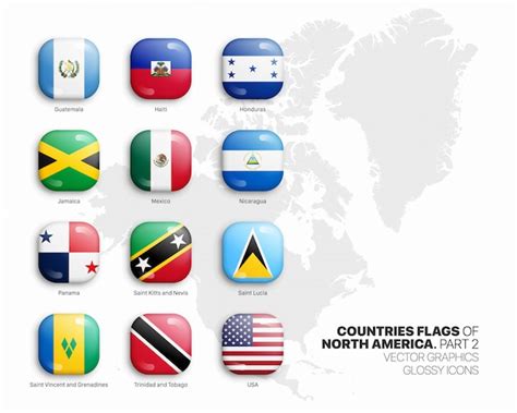 Ensemble d'icônes brillant 3D de drapeaux d'Amérique du Nord | Vecteur ...