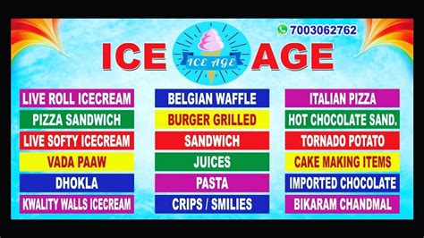 Menu at Ice Age, Dumka