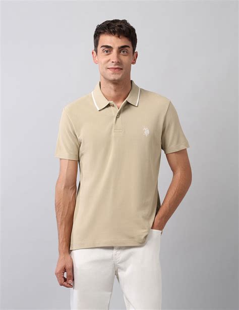 Buy Men Pure Cotton Muscle Fit Polo Shirt Beige|U.S. Polo Assn. India
