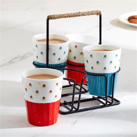 Buy Raisa Rajarani 5Pcs Bone China Cutting Chai Cups with Stand - 140ml ...
