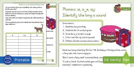 Grade 3 Phonics ai a_e ay: Assessment Sheet (Written)