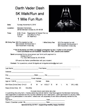 Fillable Online Darth Vader Dash 5K Walk/Run and 1 Mile Fun Run - A2 ...