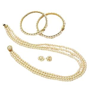 Sri Jagdamba Pearls 3 Lines Oval Pearl Set for Women & Girls | Jewelery ...