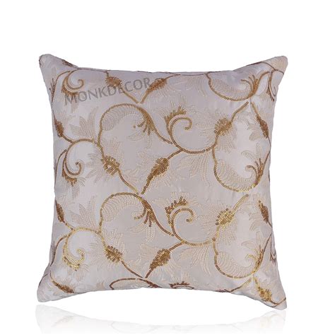Buy MONKDECOR Embroidery Chain Design Silk Cushion Cover 16x16 Inches ...