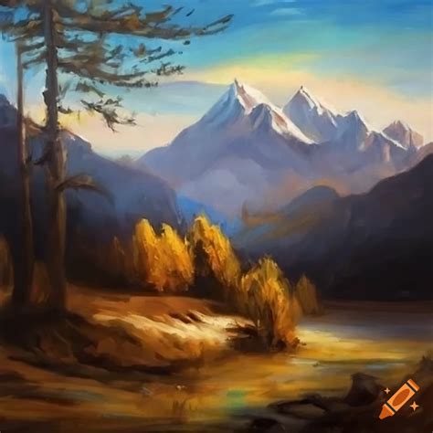 Mountain landscape oil painting