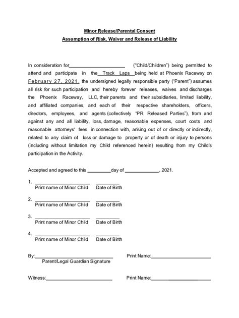 Fillable Online CONSENT, RELEASE, WAIVER OF LIABILITY, ASSUMPTION OF ...