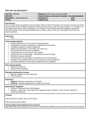Fillable Online resources.workable.comhr-recruiter-job-descriptionHR ...