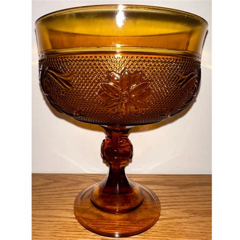 Tiara Indiana Glass Amber Sandwich Footed Candy Bowl Compote