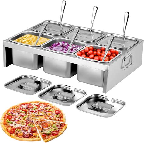 Pizza Topping Station - 6x2L Stainless Steel Condiment Containers with ...