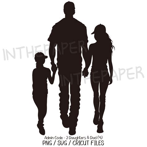 Dad Holding Hands With His Two Daughters SVG | Father's Day PNG Silhouette Black and White ...