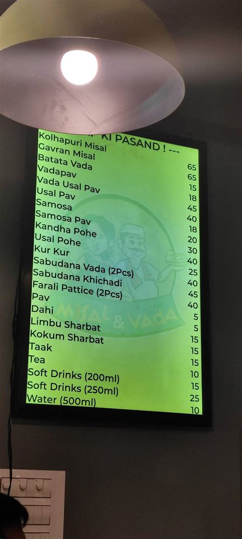 Menu at Ms Misal and Mr Vada, Ulhasnagar