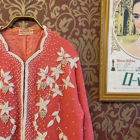 1950s bead hand embroidery cardigan | 古着屋Lilyberry