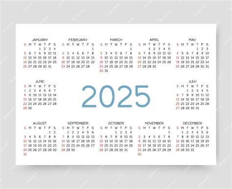 2025 календарь шаблон Неделя начинается в воскресенье Настольный ...