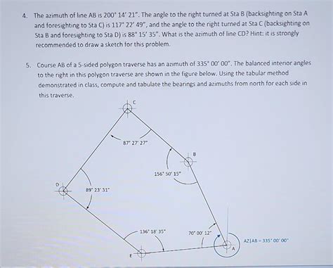 Solved The azimuth of line AB is 200∘14′21′′. The angle to | Chegg.com