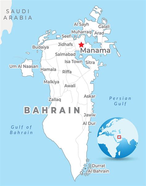 Bahrain map with capital Manama, most important cities and national borders 40137413 Vector Art ...